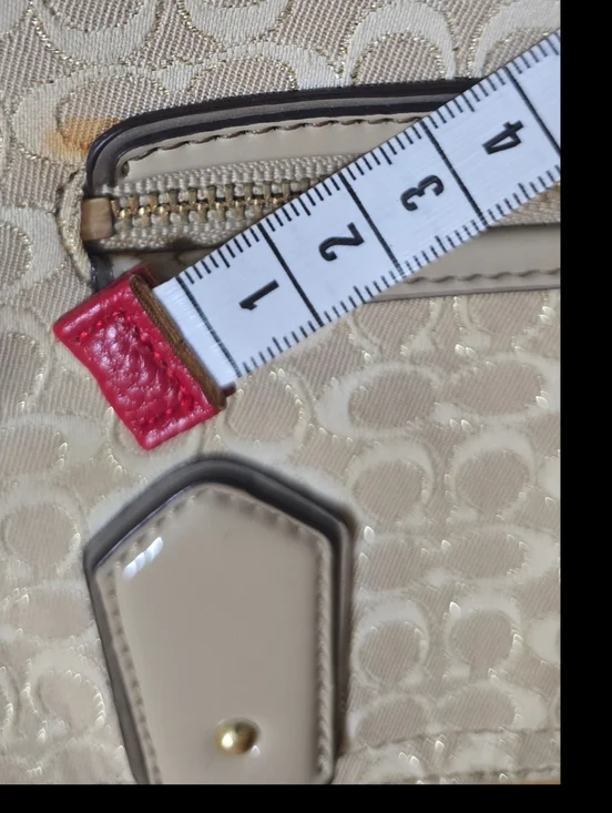 Coach Bag Poppy Metallic Beige Gold Signature C Patent Leather Canvas - Picture 11 of 16